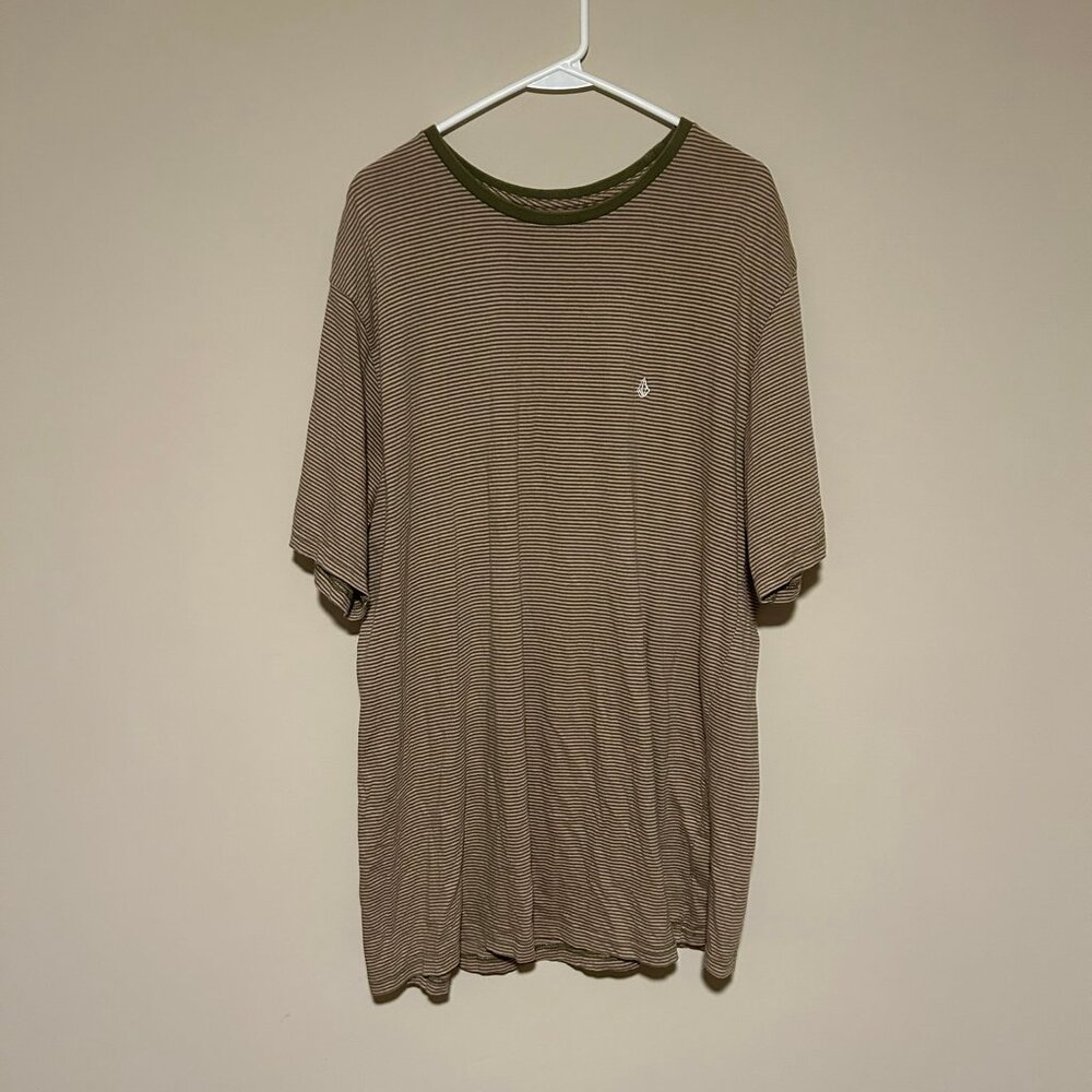 Volcom Pink / Olive Striped T-Shirt Men's Size XXL